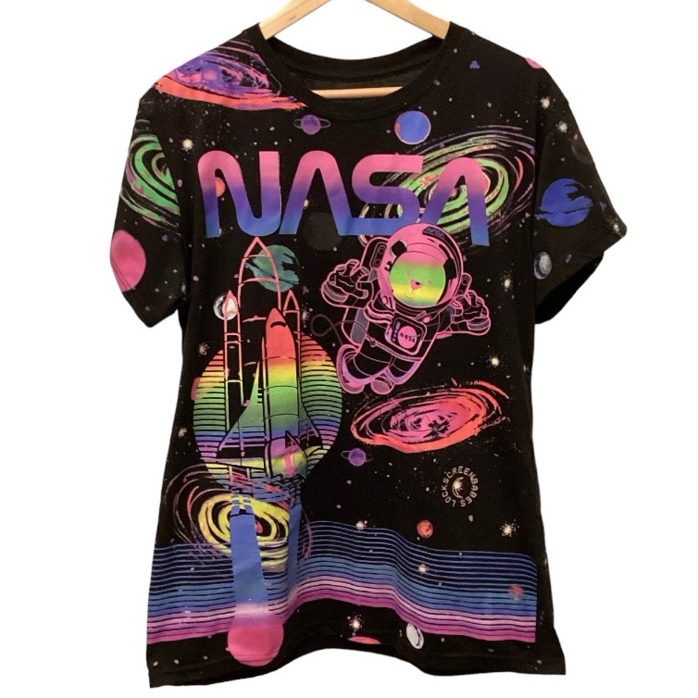 NASA T Shirt Lockscreen Babes Rare Large Men’s Unisex Celestial Bear Colorful